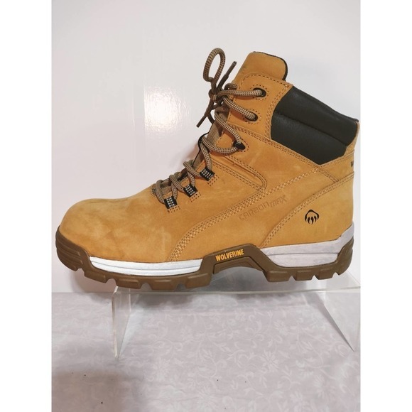 Wolverine Steel Cap safety waterproof tan leather boots Men 11 EW Woman 12.5 - Picture 3 of 13